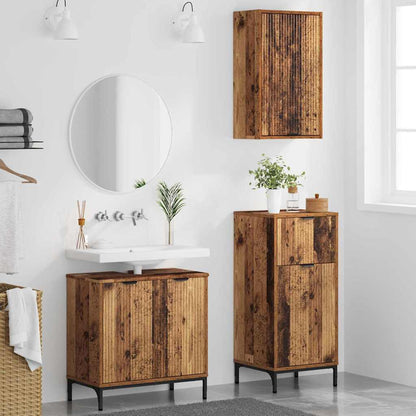 Bathroom Furniture Set 3 pcs Old Wood Engineered Wood and Metal