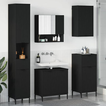 Bathroom Furniture Set with Drawer Black Engineered wood, Metal