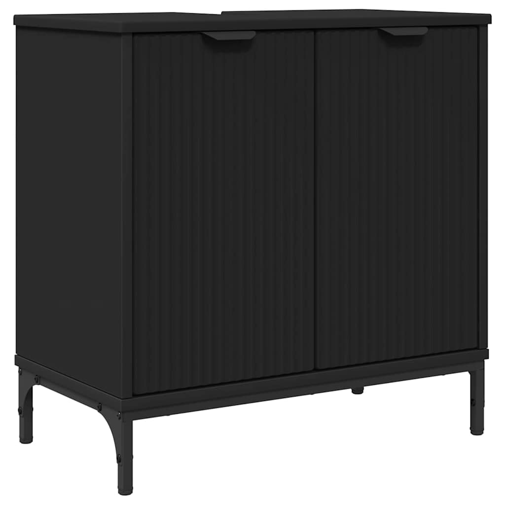 Bathroom Furniture Set with Drawer Black Engineered wood, Metal