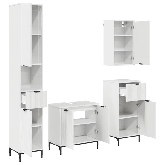Bathroom Furniture Set High Gloss White Engineered wood, Metal