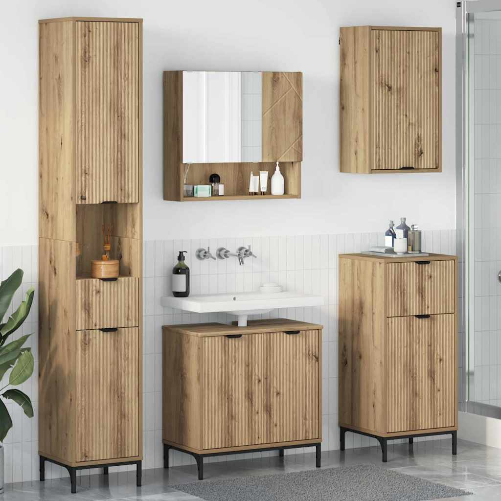 Bathroom Furniture Set 4 pcs Artisan Oak Engineered wood, Metal