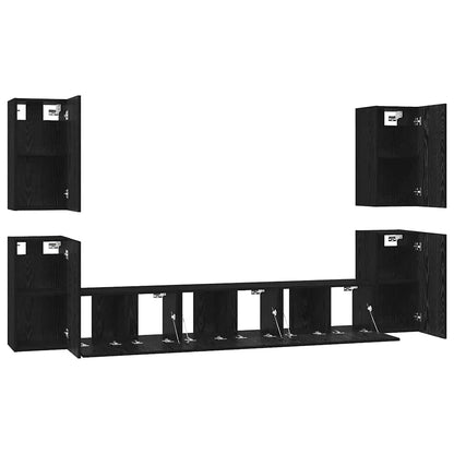TV Cabinet Set Wall-mounted Black Oak Engineered Wood