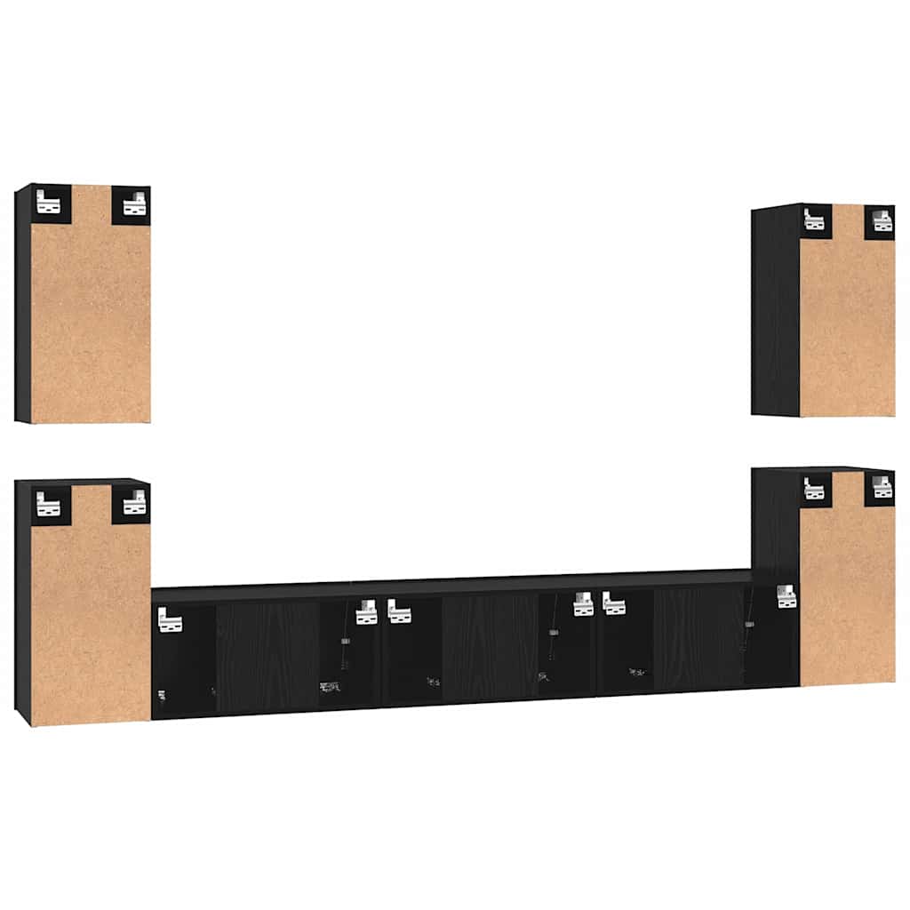 TV Cabinet Set Wall-mounted Black Oak Engineered Wood