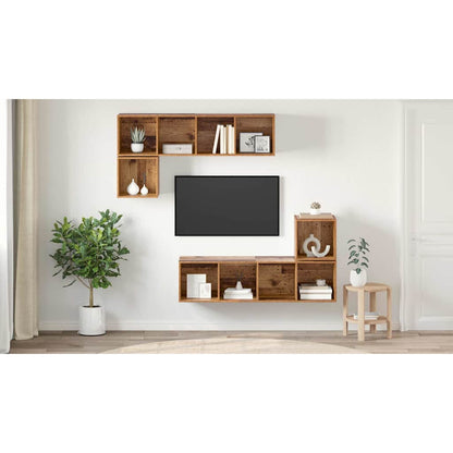 TV Cabinet Set Wall-mounted 4 pcs Old Wood Engineered Wood