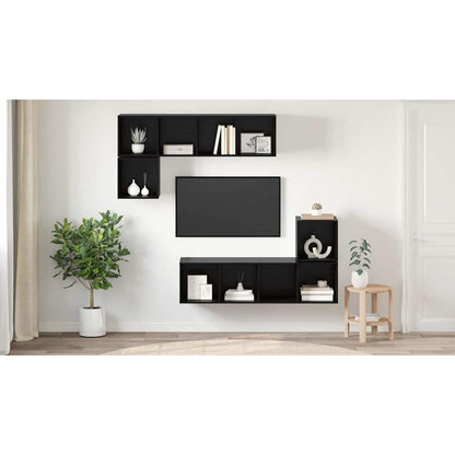 TV Cabinet Set Wall-mounted 4 pcs Black Oak Engineered Wood