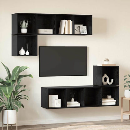 TV Cabinet Set 4 pcs Black Oak Engineered Wood