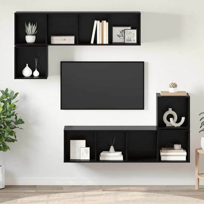 TV Cabinet Set 4 pcs Black Oak Engineered Wood