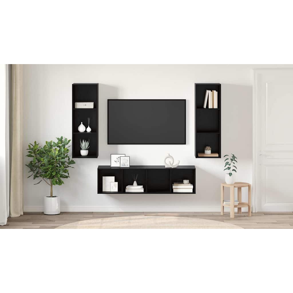 TV Cabinet Set Wall-mounted 3 pcs Black Oak Engineered Wood