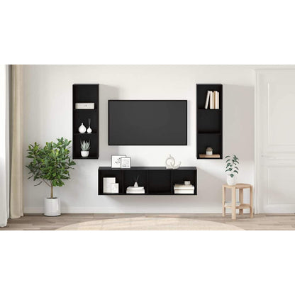 TV Cabinet Set Wall-mounted 3 pcs Black Oak Engineered Wood