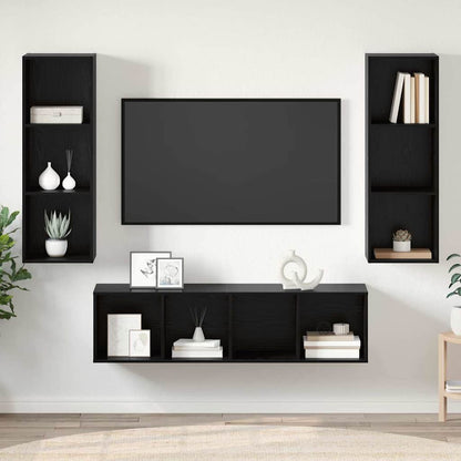 TV Cabinet Set 3 pcs Black Oak Engineered Wood