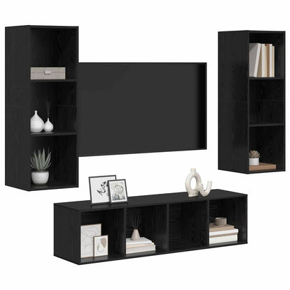 TV Cabinet Set 3 pcs Black Oak Engineered Wood