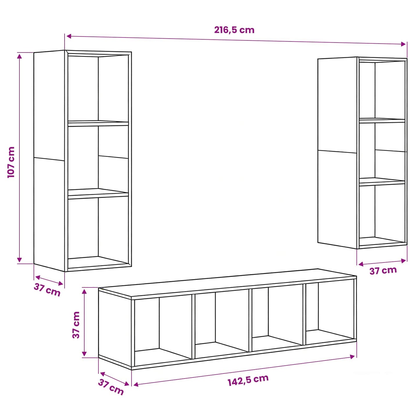 TV Cabinet Set Wall-mounted 3 pcs Black Oak Engineered Wood