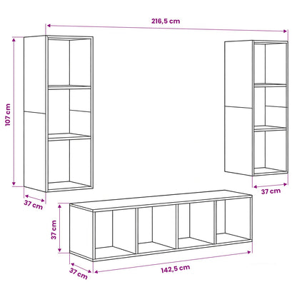 TV Cabinet Set 3 pcs Black Oak Engineered Wood
