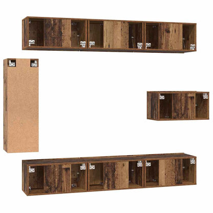 TV Cabinet Set Wall-mounted 8 pcs Old Wood Engineered Wood