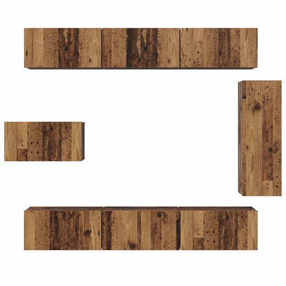 TV Cabinet Set Wall-mounted 8 pcs Old Wood Engineered Wood