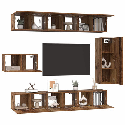TV Cabinet Set Wall-mounted 8 pcs Old Wood Engineered Wood
