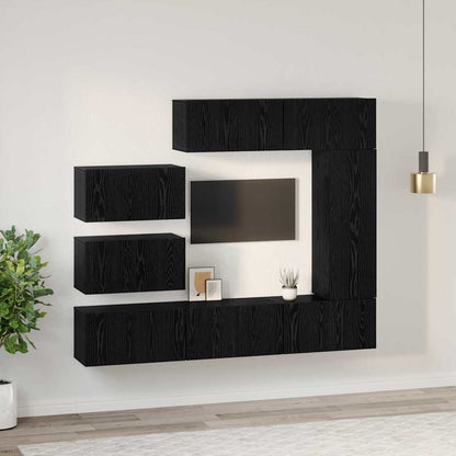 TV Cabinet Set Wall-mounted 8 pcs Black Oak Engineered Wood