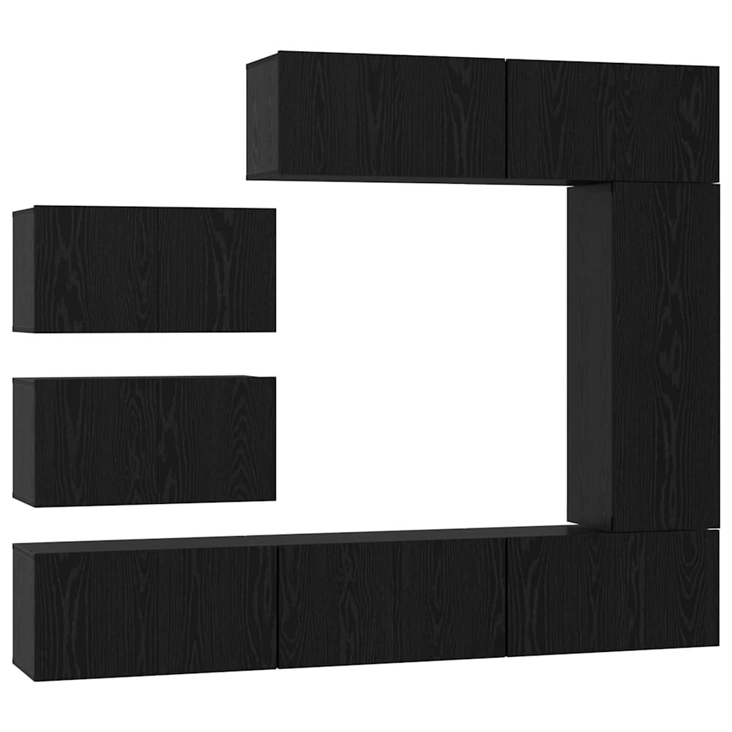 TV Cabinet Set Wall-mounted 8 pcs Black Oak Engineered Wood