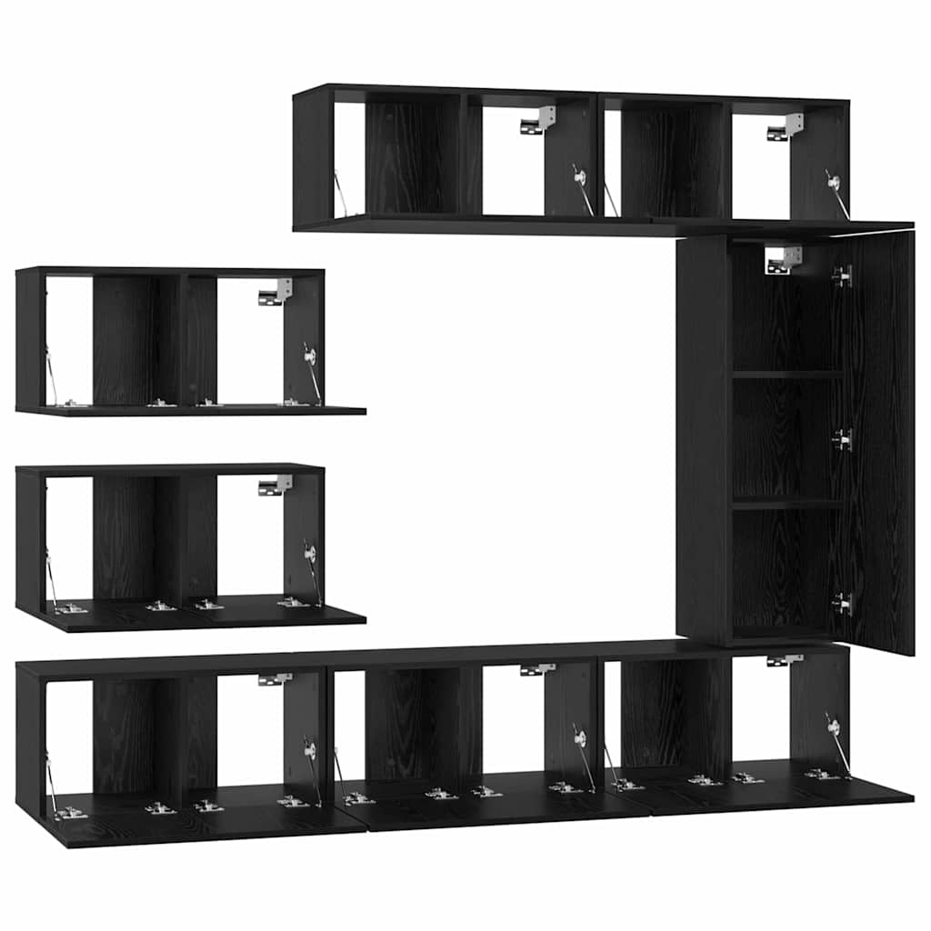 TV Cabinet Set Wall-mounted 8 pcs Black Oak Engineered Wood
