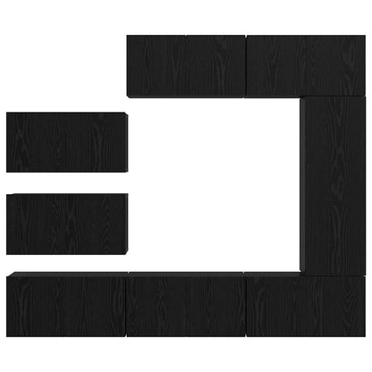 TV Cabinet Set Wall-mounted 8 pcs Black Oak Engineered Wood