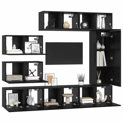 TV Cabinet Set Wall-mounted 8 pcs Black Oak Engineered Wood
