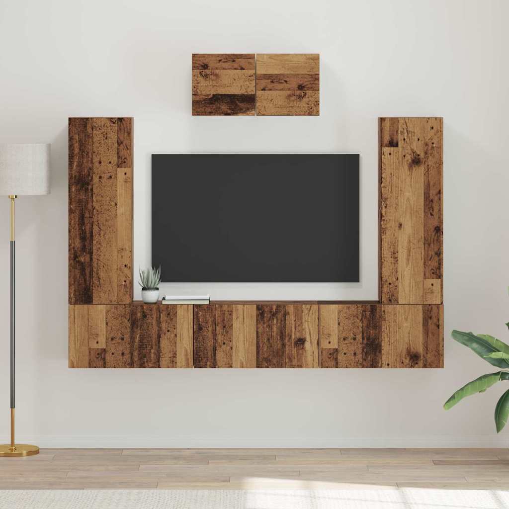 TV Cabinet Set Wall-mounted 7 pcs Old Wood Engineered Wood