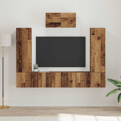 TV Cabinet Set Wall-mounted 7 pcs Old Wood Engineered Wood