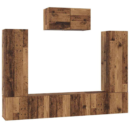 TV Cabinet Set Wall-mounted 7 pcs Old Wood Engineered Wood
