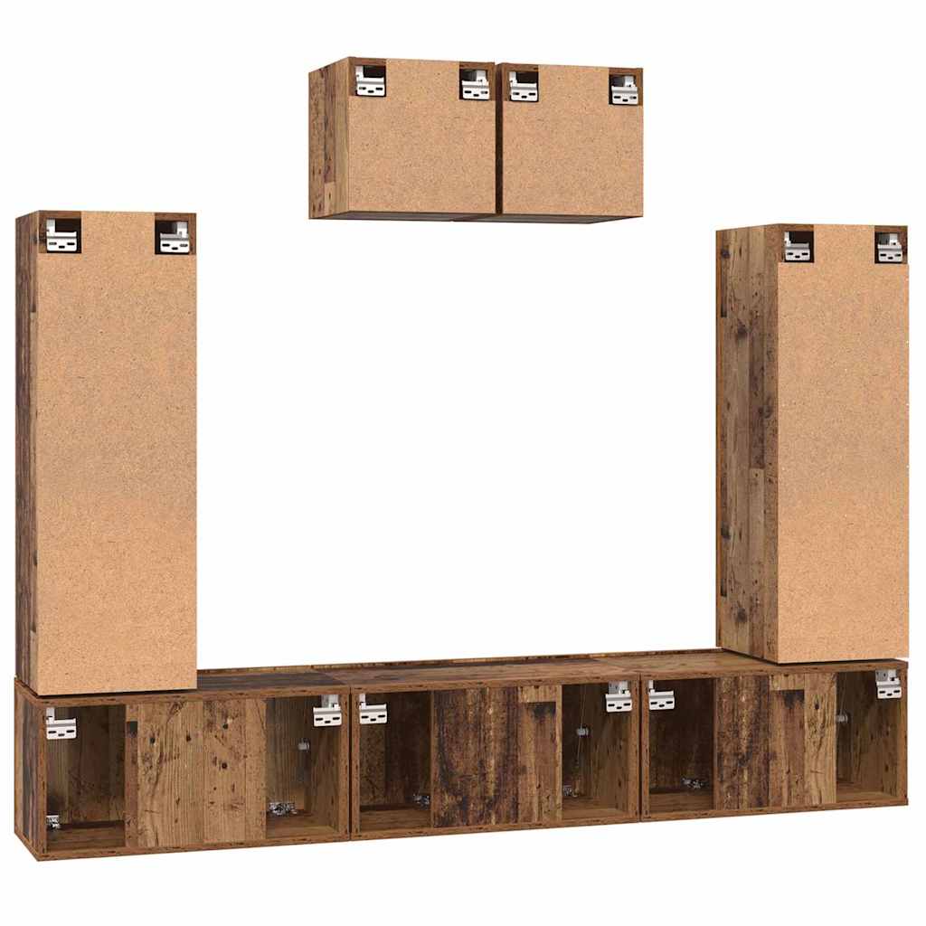 TV Cabinet Set Wall-mounted 7 pcs Old Wood Engineered Wood