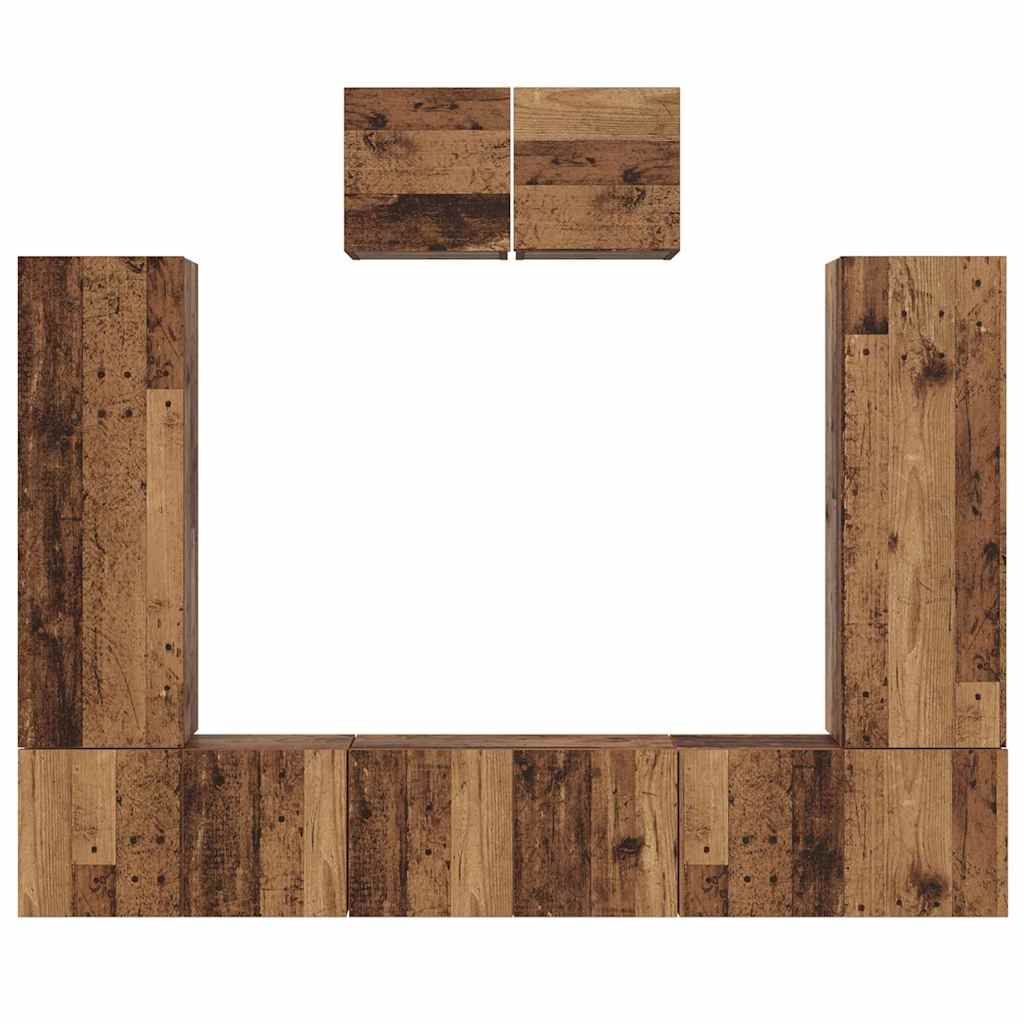 TV Cabinet Set Wall-mounted 7 pcs Old Wood Engineered Wood