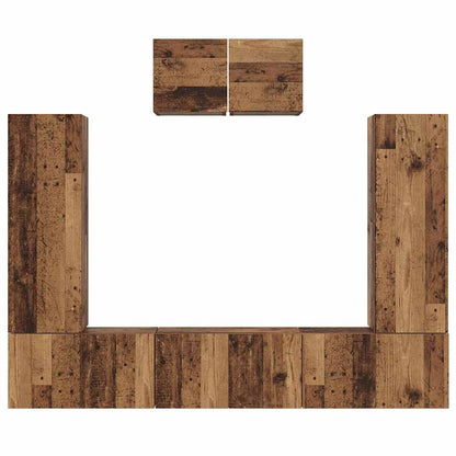 TV Cabinet Set Wall-mounted 7 pcs Old Wood Engineered Wood