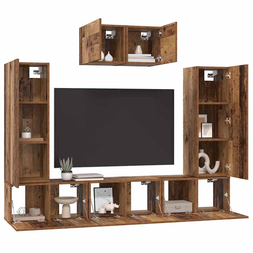 TV Cabinet Set Wall-mounted 7 pcs Old Wood Engineered Wood
