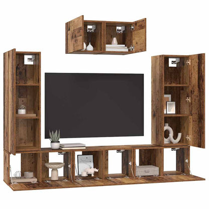 TV Cabinet Set Wall-mounted 7 pcs Old Wood Engineered Wood