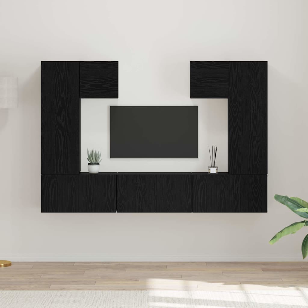 TV Cabinet Set Wall-mounted 7 pcs Black Oak Engineered Wood