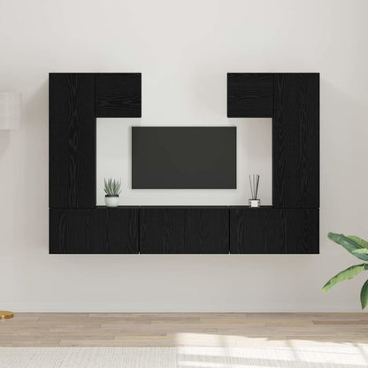 TV Cabinet Set Wall-mounted 7 pcs Black Oak Engineered Wood