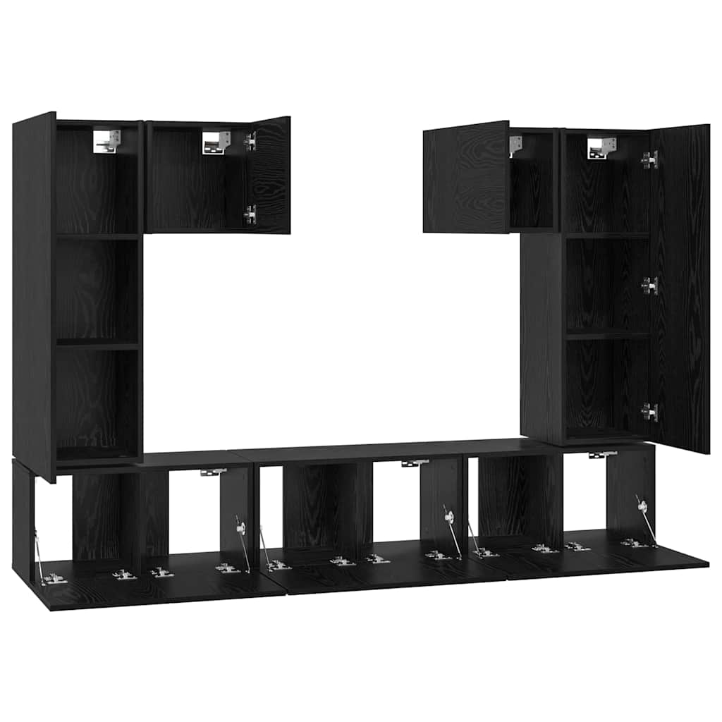 TV Cabinet Set Wall-mounted 7 pcs Black Oak Engineered Wood