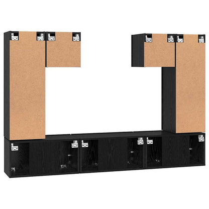 TV Cabinet Set Wall-mounted 7 pcs Black Oak Engineered Wood