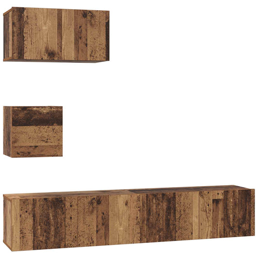 TV Cabinet Set Wall-mounted 3 pcs Old Wood Engineered Wood