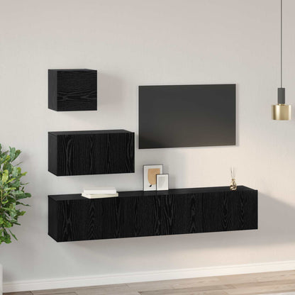 TV Cabinet Set Wall-mounted 3 pcs Black Oak Engineered Wood