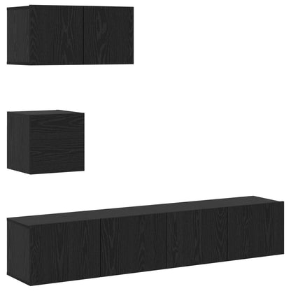 TV Cabinet Set Wall-mounted 3 pcs Black Oak Engineered Wood