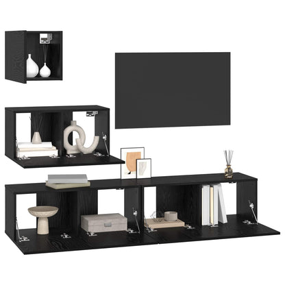 TV Cabinet Set Wall-mounted 3 pcs Black Oak Engineered Wood