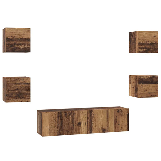 TV Cabinet Set Wall-mounted 6 pcs Old Wood Engineered Wood