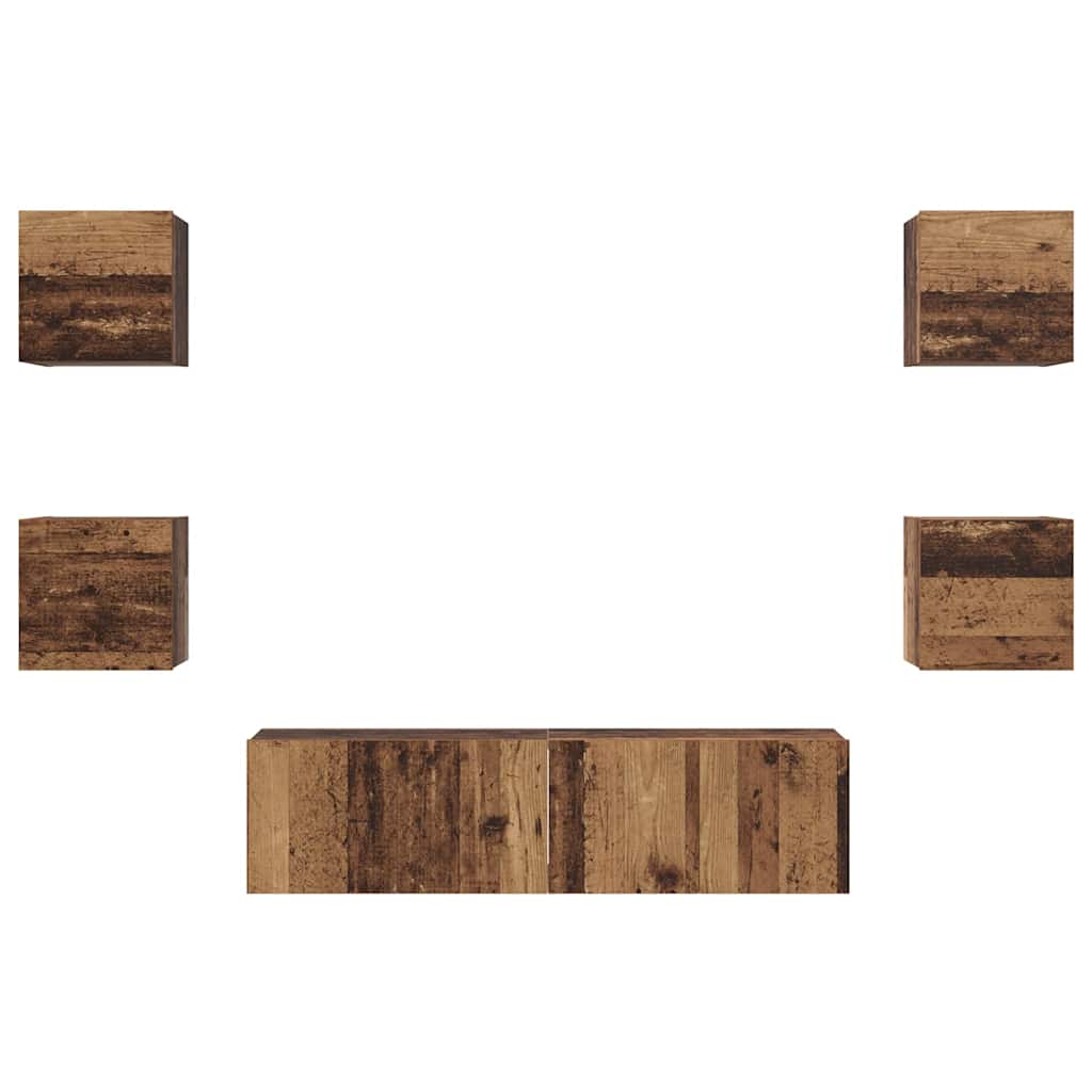 TV Cabinet Set Wall-mounted 6 pcs Old Wood Engineered Wood