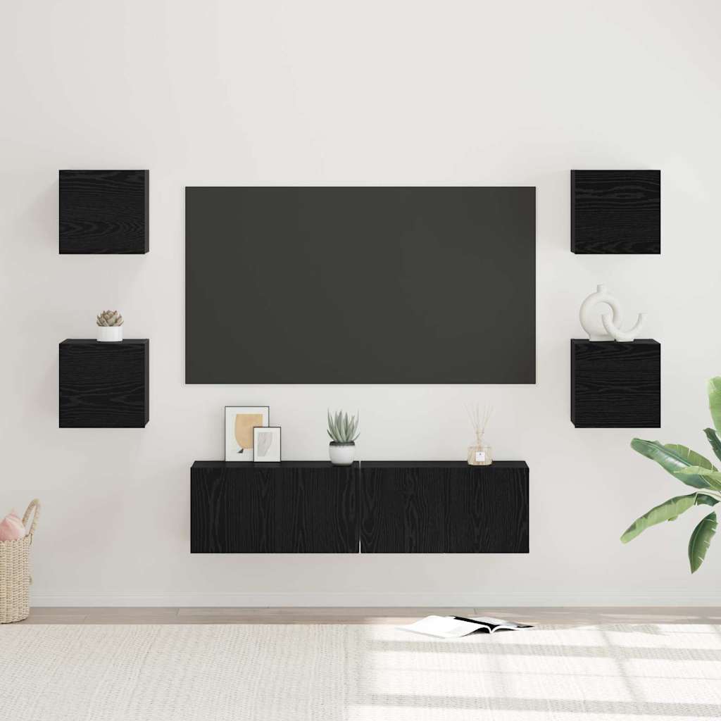 TV Cabinet Set Wall-mounted 6 pcs Black Oak Engineered Wood