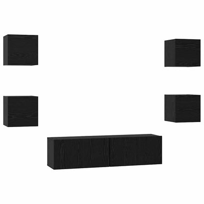 TV Cabinet Set Wall-mounted 6 pcs Black Oak Engineered Wood