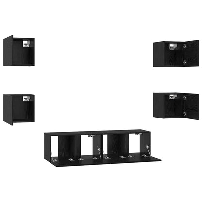 TV Cabinet Set Wall-mounted 6 pcs Black Oak Engineered Wood