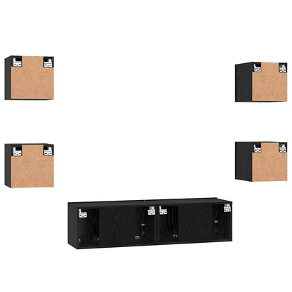 TV Cabinet Set Wall-mounted 6 pcs Black Oak Engineered Wood