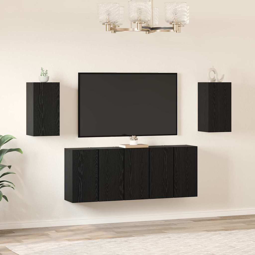 TV Cabinet Set 7 pcs Black Oak Engineered Wood