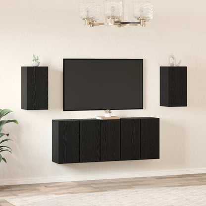 TV Cabinet Set 7 pcs Black Oak Engineered Wood