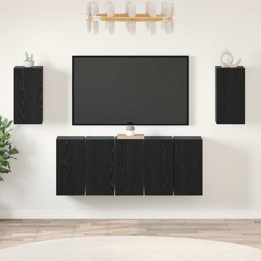TV Cabinet Set 7 pcs Black Oak Engineered Wood